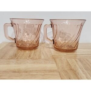 Vintage Fortecrisa Mexico pink depression Style glass set tea cups of‎ 2 1970s
